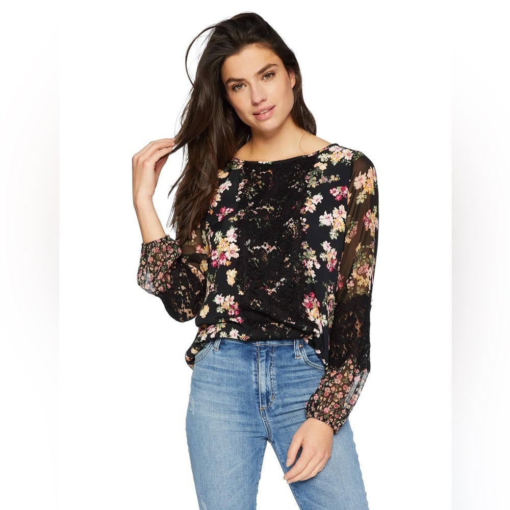Karen Kane Contrast Lace Floral Blouse Size M